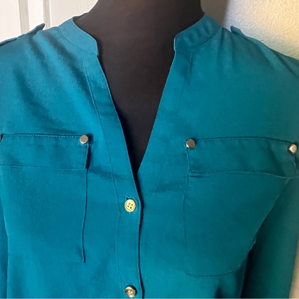 Teal Button-Up Women's Top